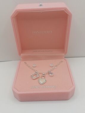 Danecraft Fine Silver Plated Cubic Zirconia Charm Necklace & Stud Earrings Set